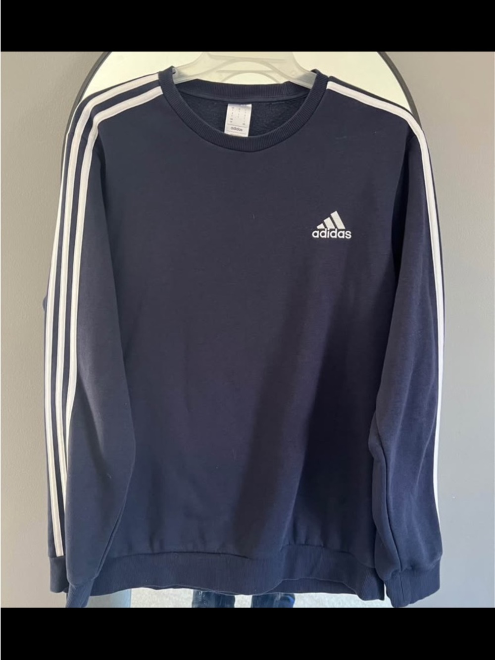 adidas Men's Navy Crewneck Sweatshirt with White Stripes